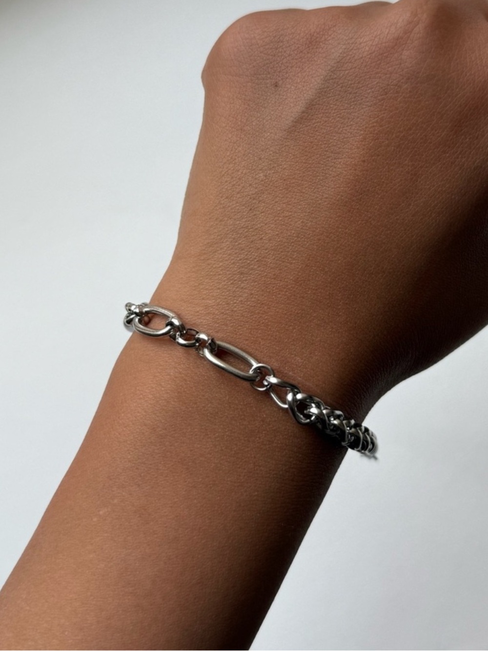 Silver Plated Stainless Steel Link Chain Bracelet Adjustable